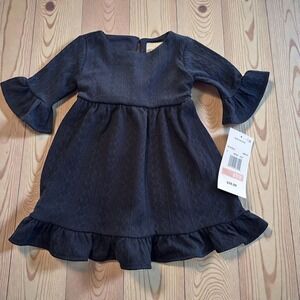 Rare Editions Girls Navy Blue Textured Knit Dress, Size 2T NWT